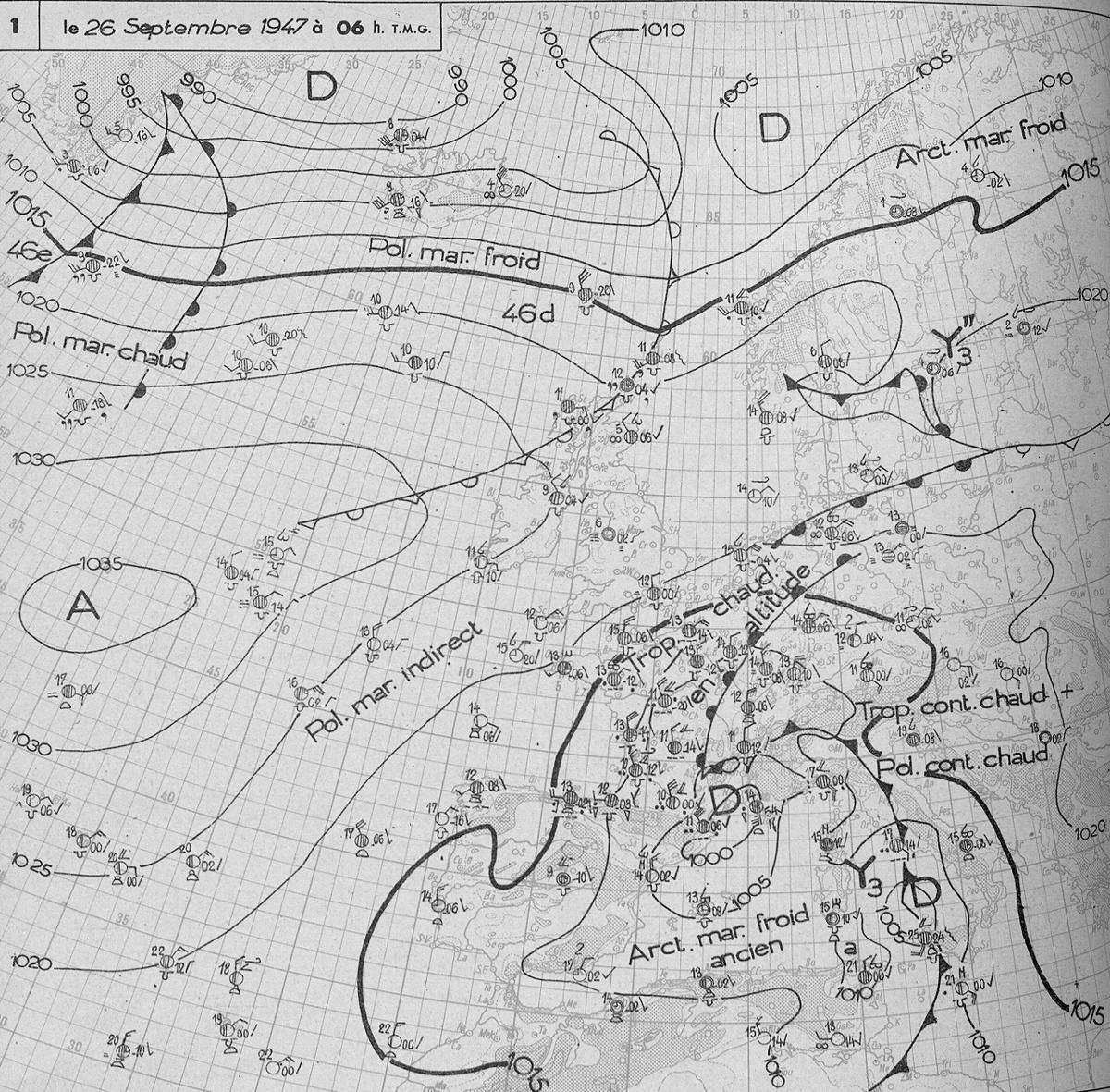Analyse surface 26/09/1947 à 06 utc