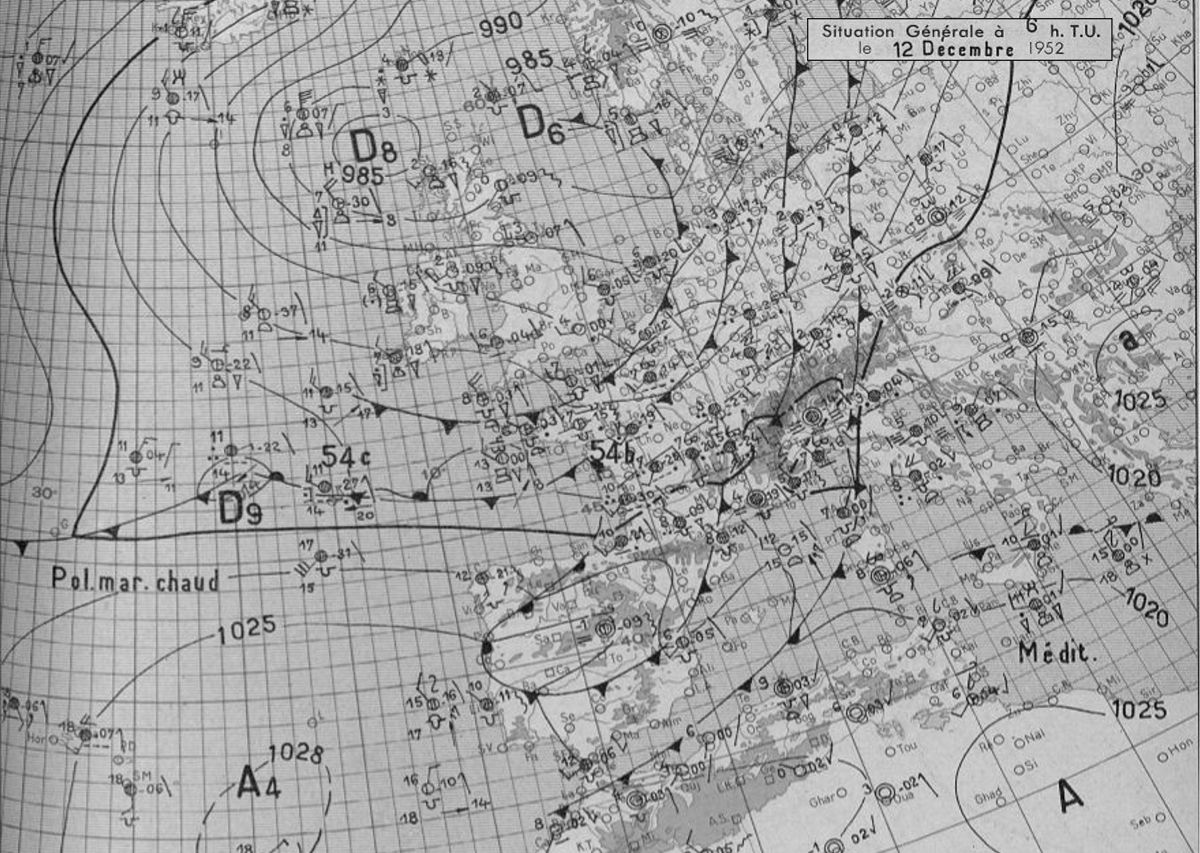 Carte d'analyse du 12/12/1952 à 06 utc